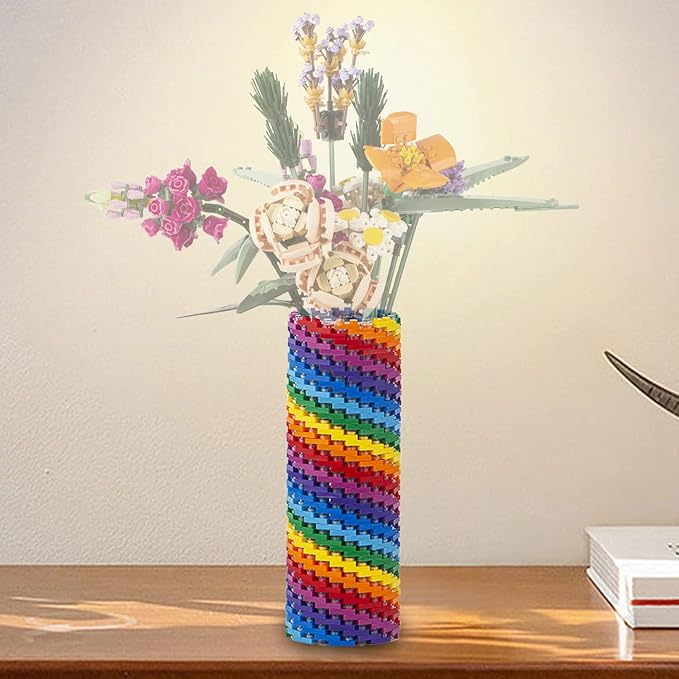 MOOXI-MOC Simulation Colorful Vase Building Set,Compatible with Lego Flower Bouquet 10280,DIY Creative Building Blocks Display Arrangement Household Decorative Toys(960pcs)