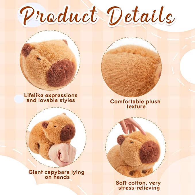 2 Pcs Animal Slap Bracelets Stuffed Animal Capybara Huggers Slap Bracelets 8.5'' Capybara Plush Toy Wrist Stuffed Animal Slap Band for Kids Birthday Party Favor Supply Gift
