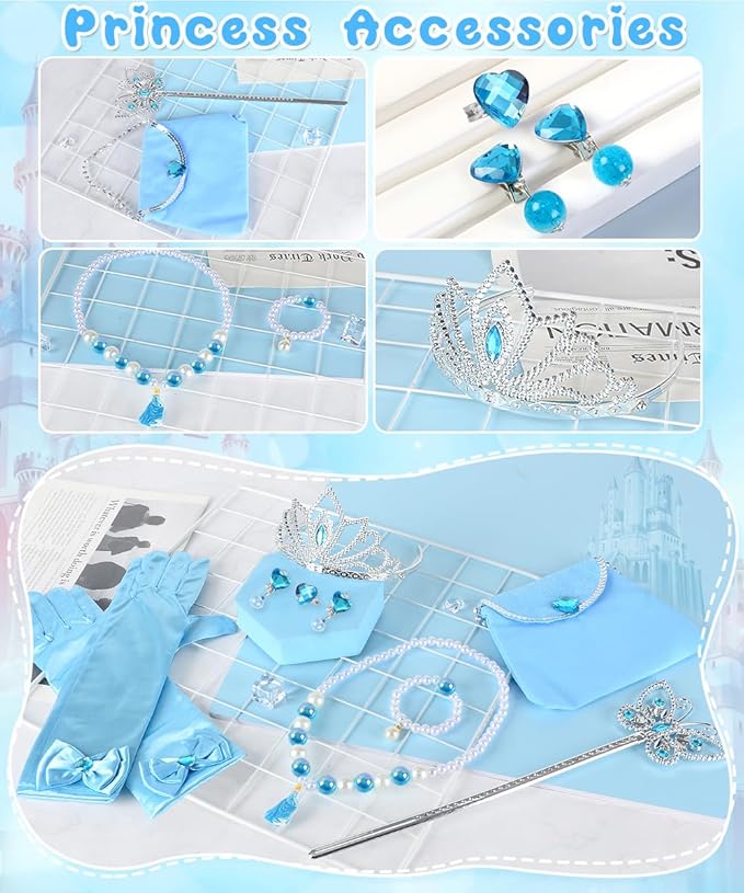 Princess Dress Up Clothes for Little Girls, Belle Costume Dress with Accessories for Birthday Party Cosplay Halloween