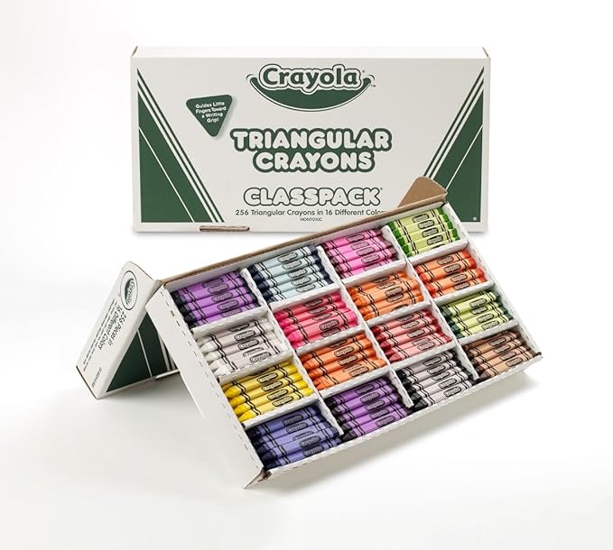 Crayola Triangular Crayon Classpack, Toddler Crayons, 16 Assorted Colors, 256 Count, Bulk