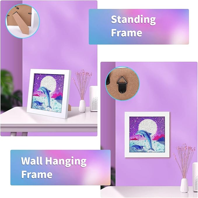 5D Diamond Painting Kits for Kids, Diamond Painting Kits Animals with Wooden Frame, Dolphin Diamond Painting Kits for Beginners, Girls, Adults, Diamond Painting Pictures, Arts Craft for Home Decor