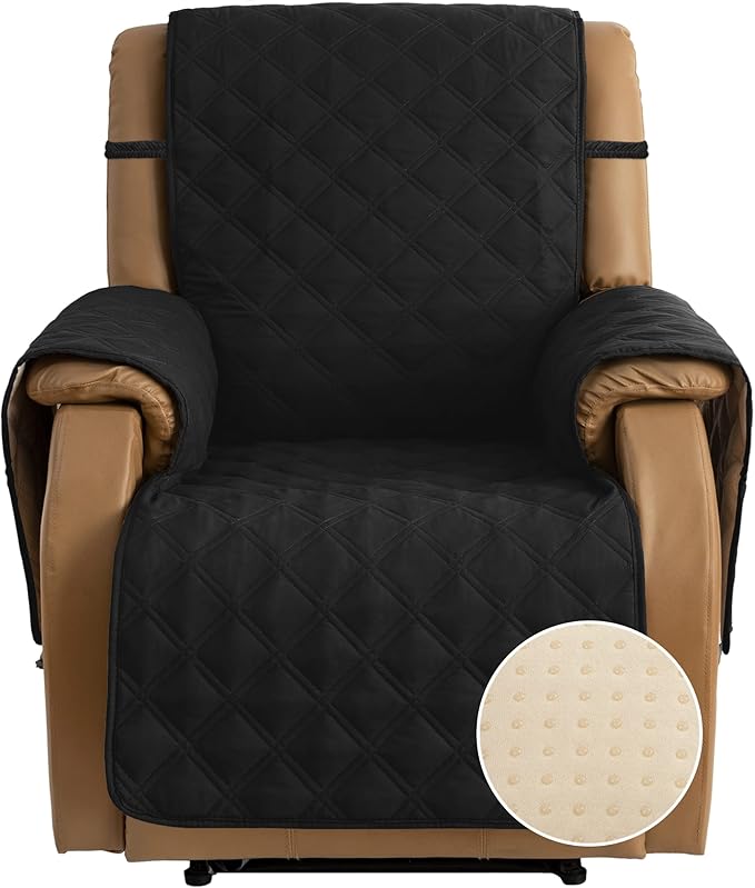 TOMORO Non-Slip Quilted Recliner Cover, 100% Waterproof Recliner Chair Slipcover Furniture Protector with Pockets, Washable Couch Cover with Elastic Straps for Kids and Pets，23 Inch