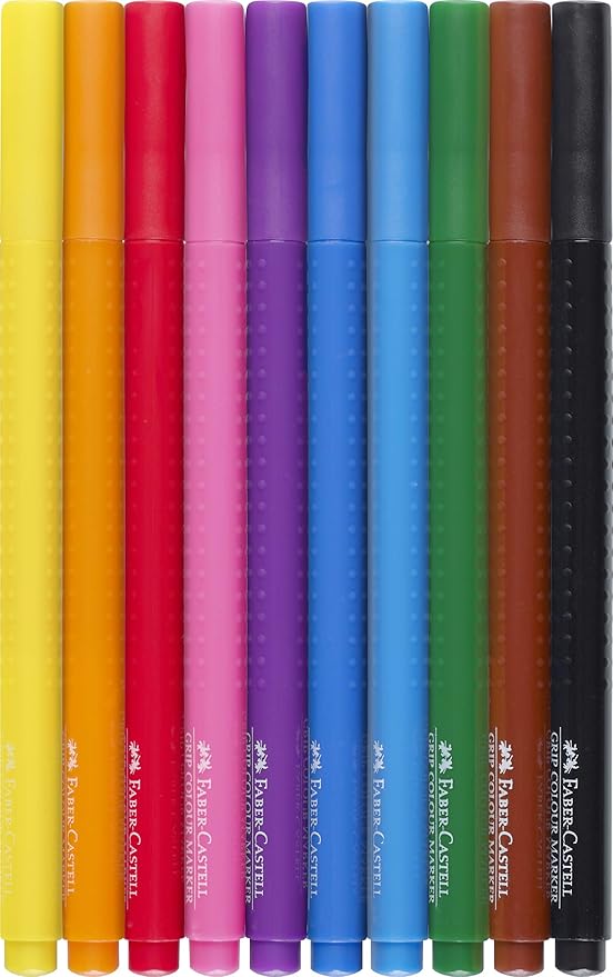 Faber-Castell GRIP Color Markers - 10 Washable Fineline Markers