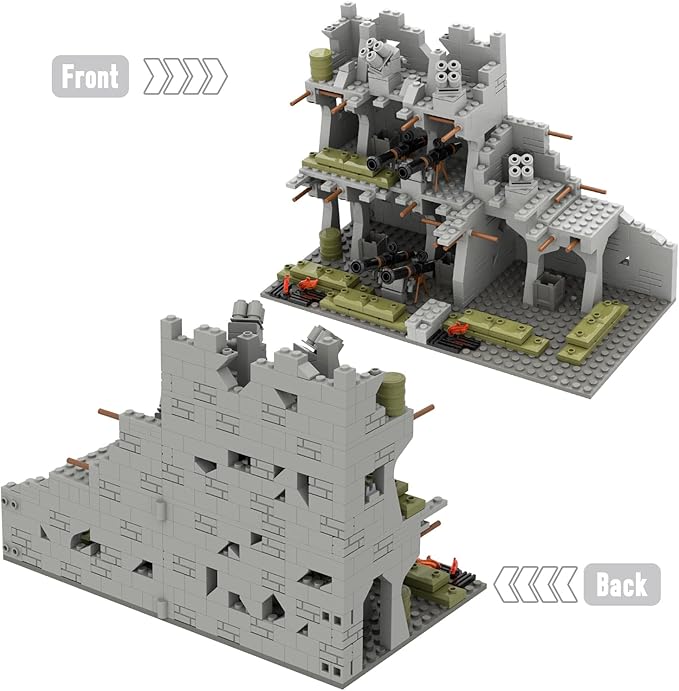 WW2 Military Base Bunker Trench Building Blocks, Compatible with Lego Military Base Sets, Army Toy with Cannon, Military Bunker, Gift for Kid 8 9 10 11 12 13 14 Years Old