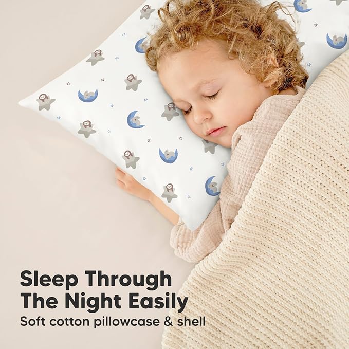 Toddler Pillow with Pillowcase - 13x18 My Little Dreamy Pillow, Organic Cotton Toddler Pillows for Sleeping, Kids Pillow, Travel Pillows, Mini Pillow, Nursery Pillow, Toddler Bed Pillow (Space Drift)