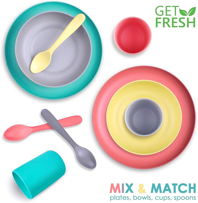 GET FRESH Bamboo Kids Spoons Set – 4-pack Colorful Bamboo Kids Cutlery for Everyday Use – Reusable Bamboo Fiber Kids Spoons for Baby Feeding – Large Bamboo Utensils for Toddlers and School Children