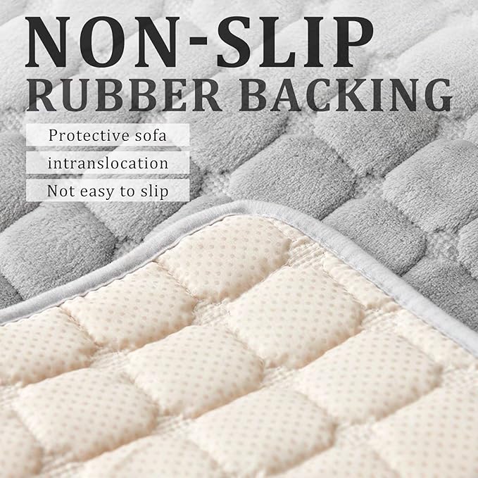 Plush Recliner Slipcover 30 Inches Washable Chair Covers Artificial Wool Lazy Boy Cover Quilted Cover for Recliner Chairs and Furniture,Large Taupe Chair Protector with Side Pocket for Kids/Pets