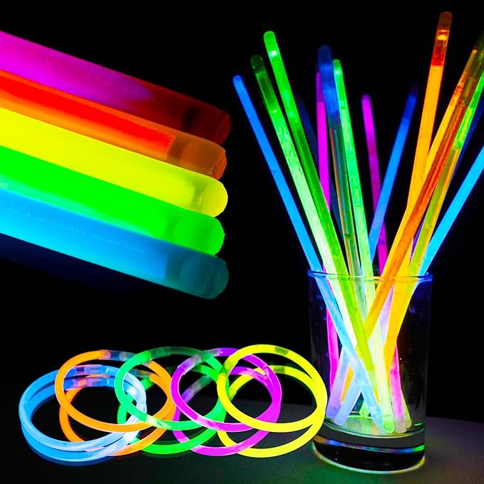 Glow Sticks 300 Bulk Pack - 100 Pcs Per Pack - 12 Hour Glow Stick - 8" Necklace Bracelet and Glasses Party Favors -Thanksgiving and Christmas Party - Outdoor Concerts - Festivals - Nighttime Sport