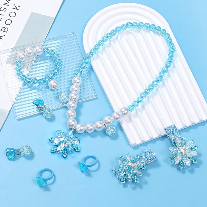 Latocos 13Pcs Elsa Dress Costume for Girls 3-10 Princess Dress Up Clothes for Girls with Accessories Halloween Party