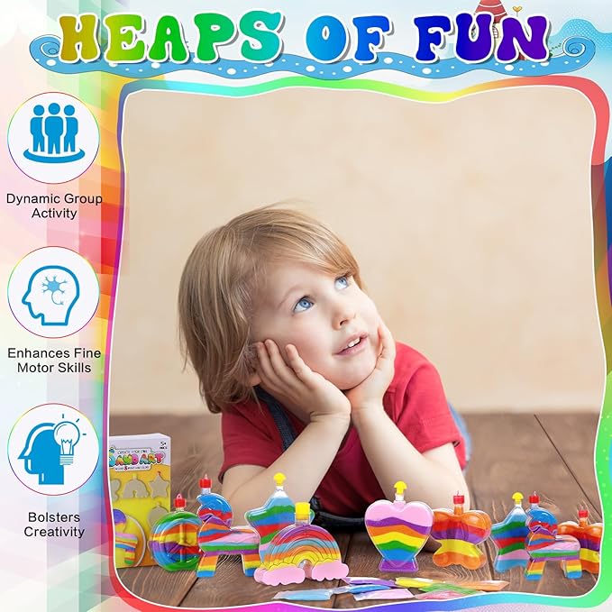 Vertintong 24 Sets Kids Sand Art Activity Kit for Birthday Party Favors Create Your Own Colored Sand Art Includes Sand Bottles with Funnels and Sticks, Bags of Sand for DIY Craft 1960s Party Favors