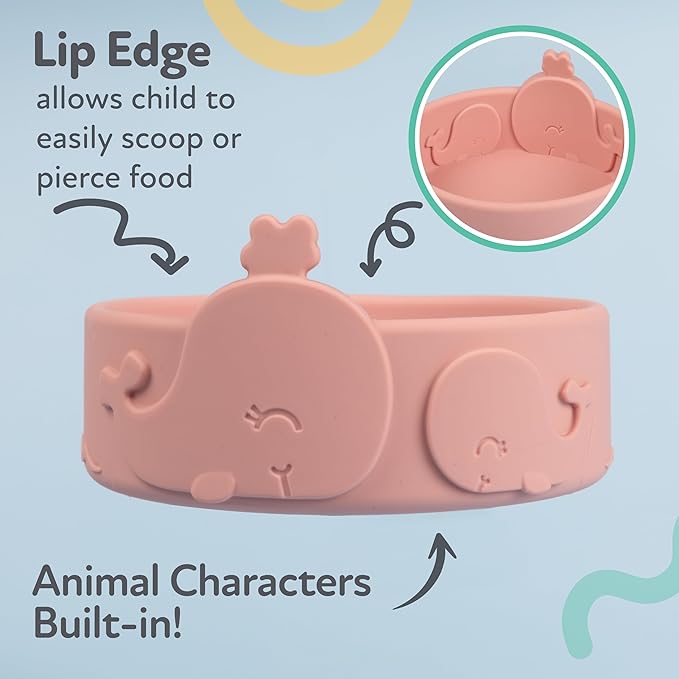 Nuby Animal Friend Silicone Round Bowl - Toddler Bowl - 6+ Months - Pink Whale Bowl