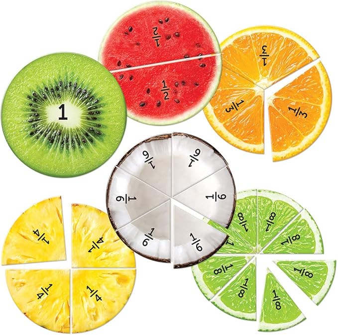 Learning Resources Magnetic Fruit Fractions, Number Learning for Kids Math, Montessori Math, Games for Kids, Educational Indoor Games, 24 Pieces, Age 6+