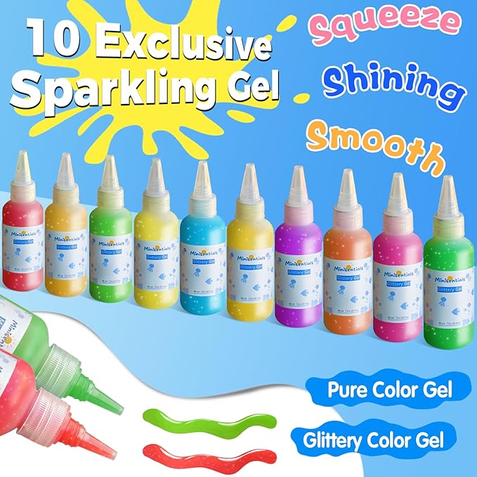 MINISENTIALS Magic Water Elf Toy Kit - Aqua Elves Water Gel Kit - Christmas Theme 20 Colors Magic Water Fairy Gel 10 Molds Squishy Maker - Party Favor Birthday Aqua Art DIY STEM Gifts for Kids