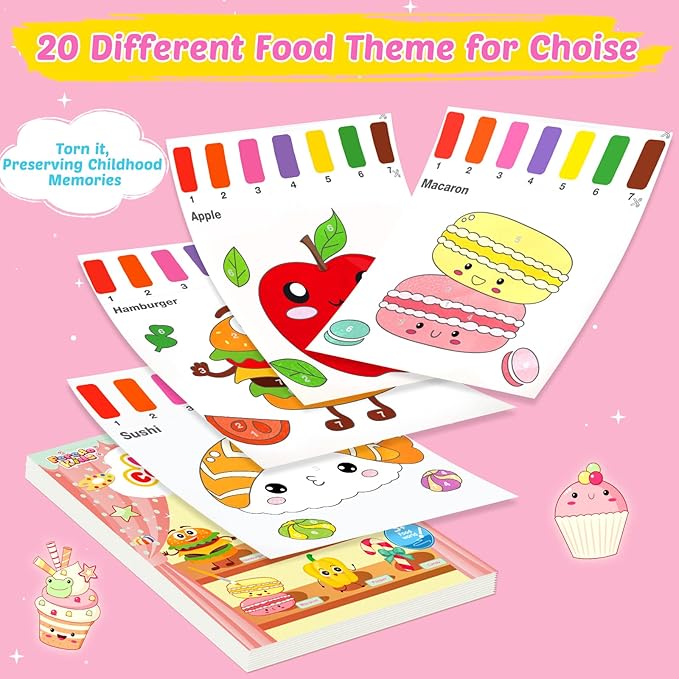 Water Coloring Books for Toddlers - Easter Basket Stuffers Watercolor Paint Book Drawing Art Paper for Kids Mess Free Craft Supplies kit Toy for Age 3 4 5 6 Valentines Birthday Gift(Food）