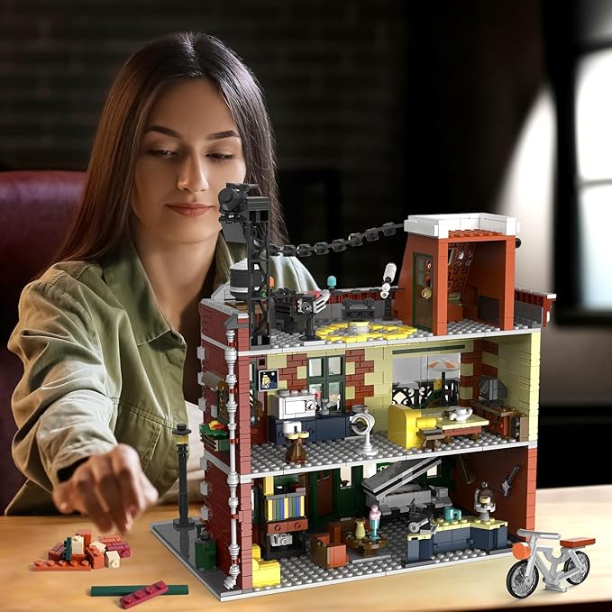 Coffee House Building Set with LED Light, 1589 PCS City Cafe Shop Building Block Toy with Stage Street Lights, Architecture Construction Model for Adults Teens Kids Ages 10 11 12+ Boys Girls