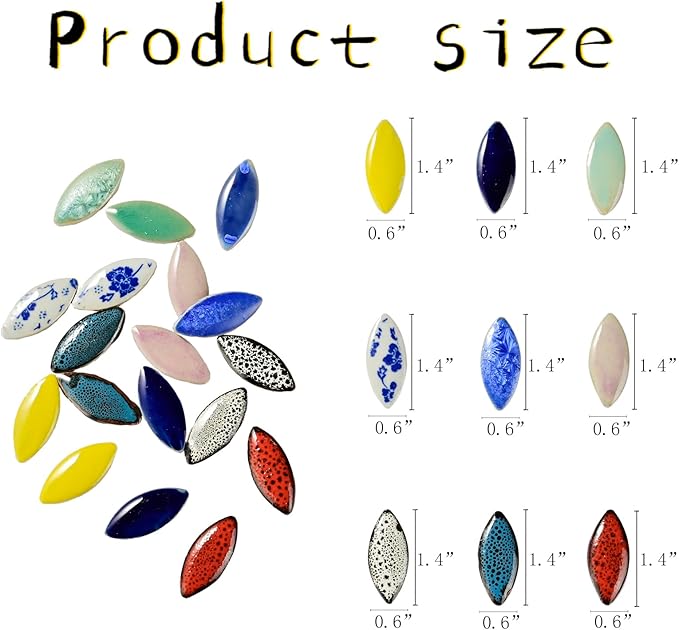 70 Pcs Petal Ceramics Mosaic Tiles for Crafts, Stained Ceramics Supplies, Flower Leaves Mosaic Ceramics Mosaic Pieces Kit for DIY Crafts Plates Picture Frames Home Decorations - Black