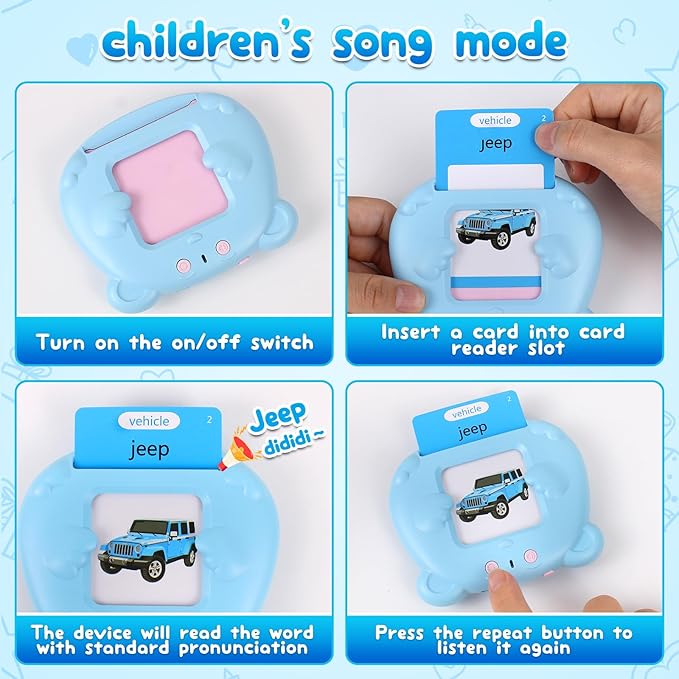 Toddler Talking Flash Cards with 255 Cards and 510 Words, Autism Sensory Toys, Speech Therapy, Montessori Toys, Learning Educational Gifts with Music for 3 4 5 6 Year Old Boys and Girls(Blue)