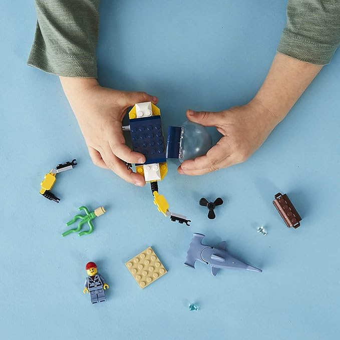 LEGO City Ocean Mini-Submarine 60263, Underwater Playset, Featuring a Toy Submarine, Pirate Treasure Chest, Hammerhead Shark Figure and a Pilot Minifigure, Great Gift for Kids (41 Pieces)