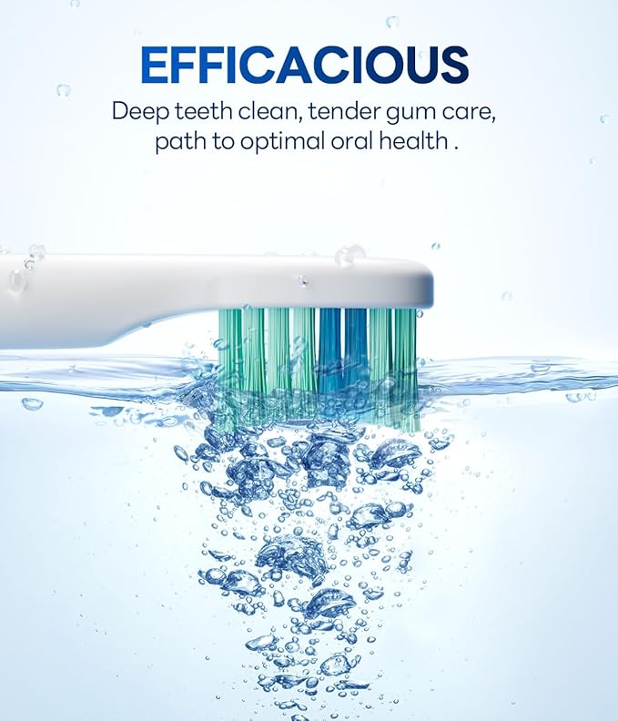 Bymore Electric Toothbrush for Adults,Travel Sonic Toothbrush with 8 Replacement Heads, Ultra Clean Rechargeable Toothbrush Portable One Charge for 330days 5 Modes 2mins Timer-White