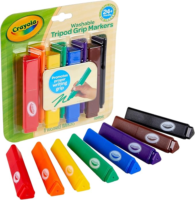 Crayola Triangle Toddler Markers (8ct), Easy Grip Washable Markers for Toddlers, Arts & Crafts Supplies, Coloring Markers for Young Kids