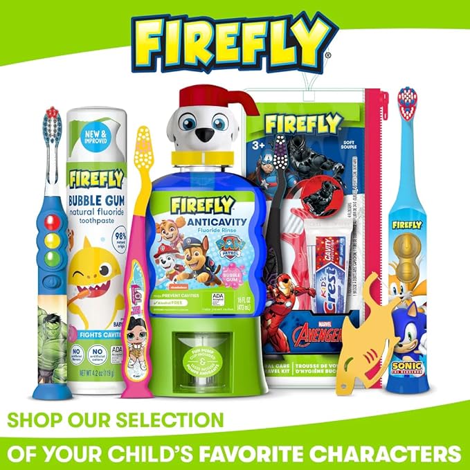 Firefly Clean N' Protect, Baby Shark Toothbrush with 3D Character Cover, Soft Bristles, Anti-Slip Grip Handle, Battery Included, Ages 3+, 1 Count
