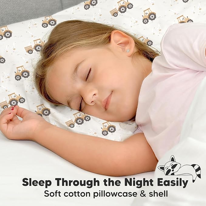 Toddler Pillow with Pillowcase - 13x18 My Little Dreamy Pillow, Organic Cotton Toddler Pillows for Sleeping, Kids Pillow, Travel Pillows, Mini Pillow, Nursery Pillow, Toddler Bed Pillow (Tractor)