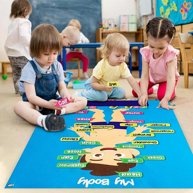 WATINC 35Pcs Body Parts Learning Felt Story Board Set Preschool Human Organ Educational Teaching Storytelling Early Learning Interactive Play Kit Wall Hanging Gift for Toddlers Kids 41 x 30 Inch