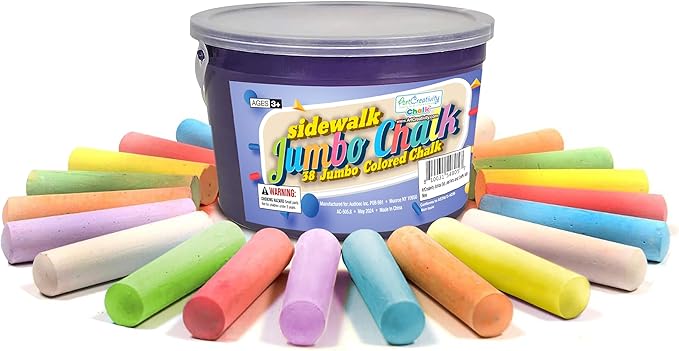 ArtCreativity Sidewalk Chalk for Kids, (38 Pieces) Bulk Jumbo Colored Sidewalk Chalk for Toddlers 1-3, Dustless, Washable & Non-Toxic, Use Outdoor or on Indoor Chalkboard or Blackboard