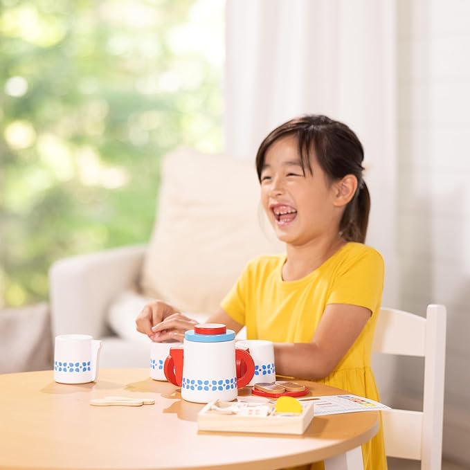 Melissa & Doug 20-Piece Steep and Serve Wooden Tea Set - Play Food and Kitchen Accessories | Play Tea Set, Pretend Play Tea Set Toy For Kids Ages 3+