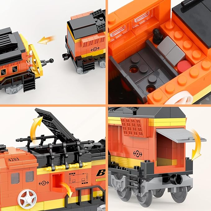 BRICK STORY City Cargo Train Building Set, BNSF Freight Trains Model, Steam Locomotive Train Building Blocks Toys, Gift Trains for Boys&Girls Kids Aged 8-14, 635 Pieces