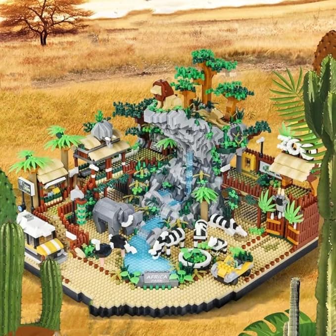 Zoo Building Model Set, 4800 Pcs Desert Zoo Micro Building Toys, Creative Zoological Park Building Model Set, Micro Particle Modular Building House Set, Gift for Adult and Kids (823)
