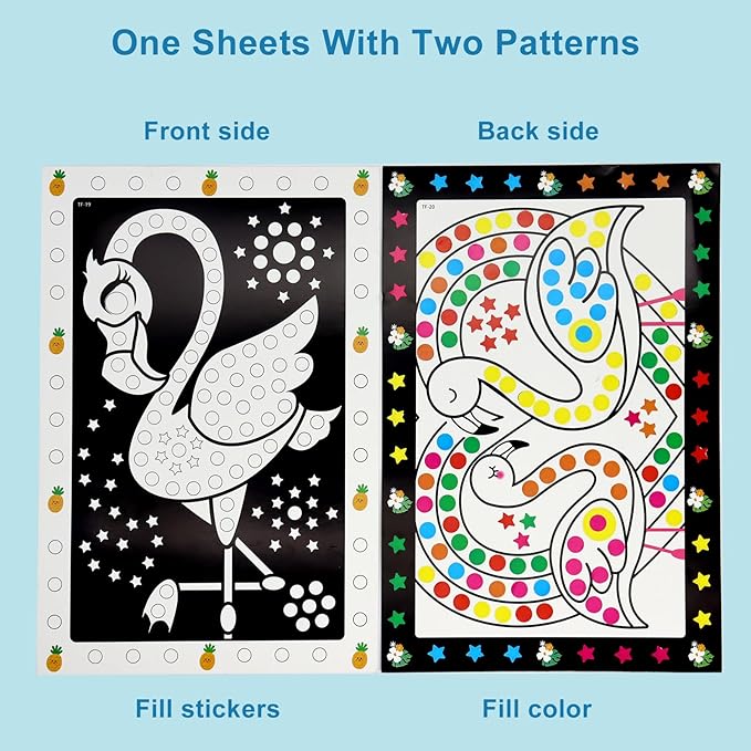 MAYAPHILOS 12 Patterns Fun Puzzle Dot Stickers Toys for Kids, DIY Cute Cartoon Animal Mosaic Art Kits for Girls Boy, Class Painting Craft Kit Christmas Birthday Gift