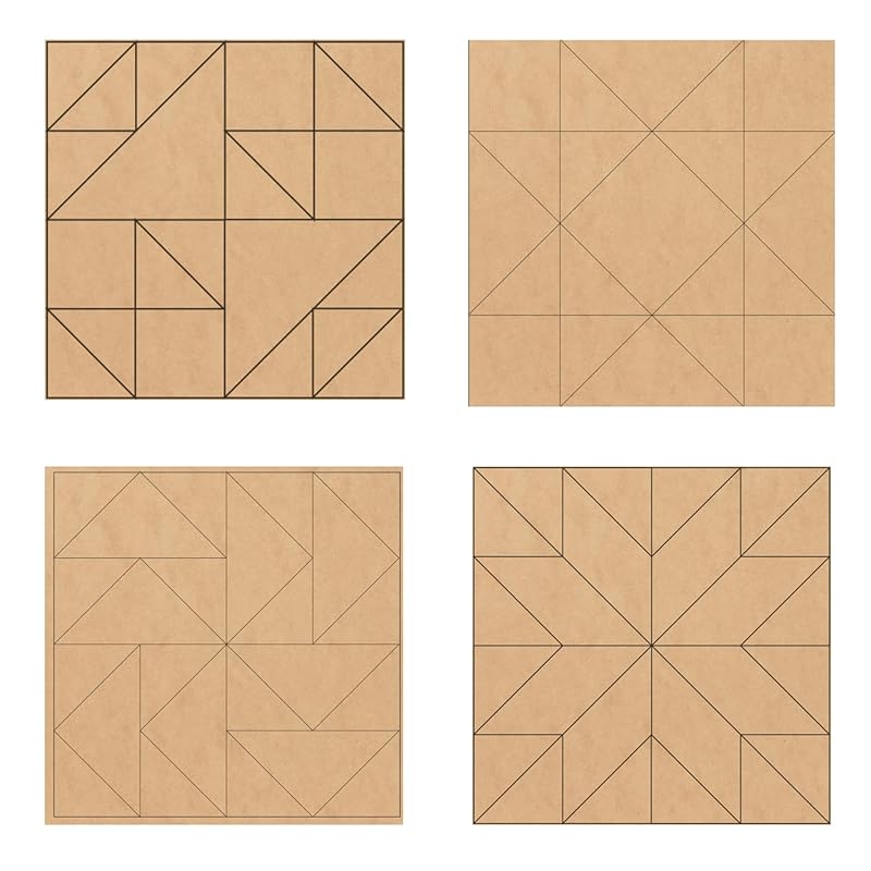 Set of 4 Coasters Small Barn Quilt Kit DIY Pattern Unfinished Wood Quilting Block Sign Paintable Art for Adults and Kids (Old Mait, HST, Flying Geese, Milky Way Star)