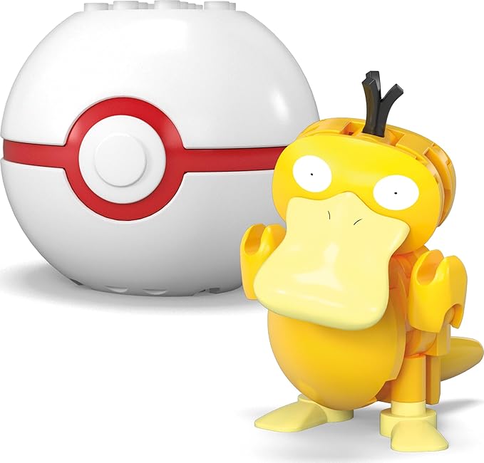 Mega Pokémon Building Toys Set Bulbasaur & Psyduck with 63 Pieces, 2 Poseable Characters and Poké Ball, 2 Inches Tall, for Kids