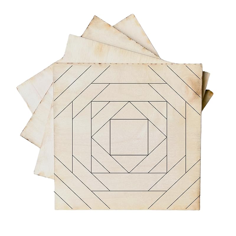 Set of 4 Mini Quilt Block Pattern, Wood Barn Star DIY Kits for Adults, Tiny Wall Hanging Do It Yourself Painting Craft Kit (Classic Pineapple)