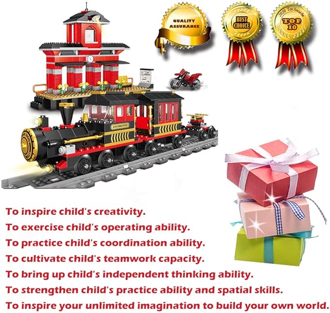 Building Blocks Toys 583 Pieces Classic Train Set with Station Construction Brick Education Learning Toys for Kids 6+ Birthday for Boys and Girls Train Combination