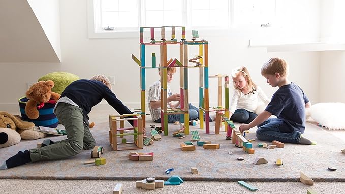 90 Piece Tegu Classroom Magnetic Wooden Block Set, Tints, 1-99 years old