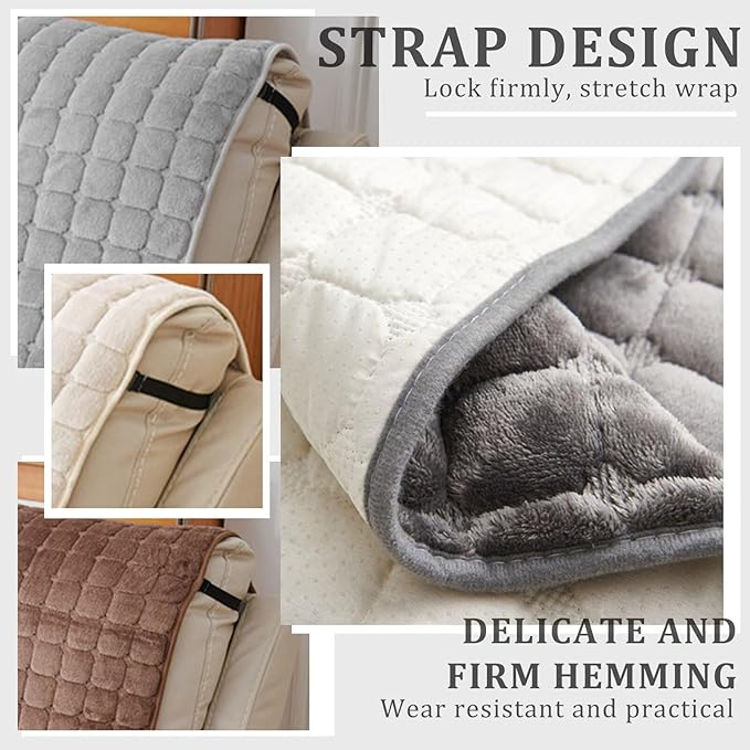 Plush Recliner Slipcover 30 Inches Washable Chair Covers Artificial Wool Lazy Boy Cover Quilted Cover for Recliner Chairs and Furniture,Large Taupe Chair Protector with Side Pocket for Kids/Pets