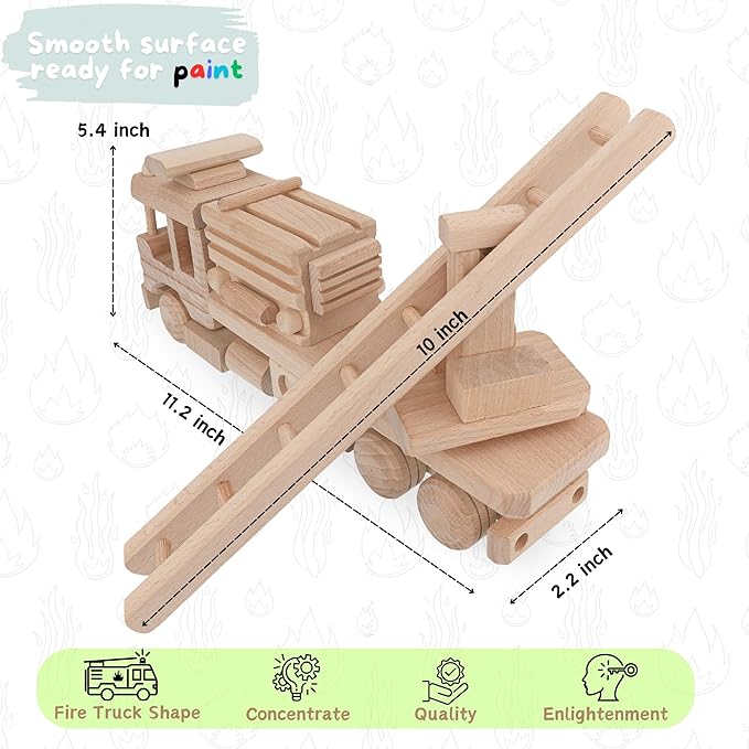 Wooden Fire Trucks - Fire Truck Toys for 3 Year Old Boys - DIY Handmade Toys - Realistic Toys for Boys - Preschool Toys & Preschool Learning Activities