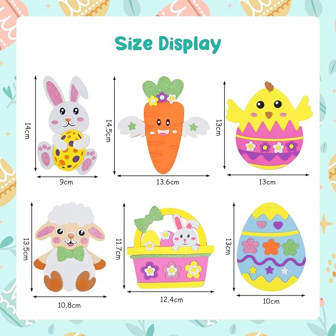 Fennoral 24 Pack Easter Craft Kit for Kids Make You Own Easter Foam Stickers Ornament DIY Easter Arts and Crafts for Easter Art Project Easter Party Decoration