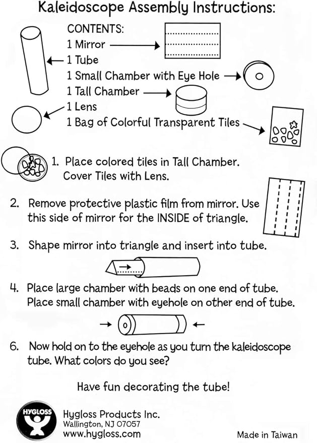 Hygloss Products Kaleidoscope Kit For Kids - Make Your Own Kaleidoscopes - 6-3/4 x 1-3/8 Inches, 12 Pack