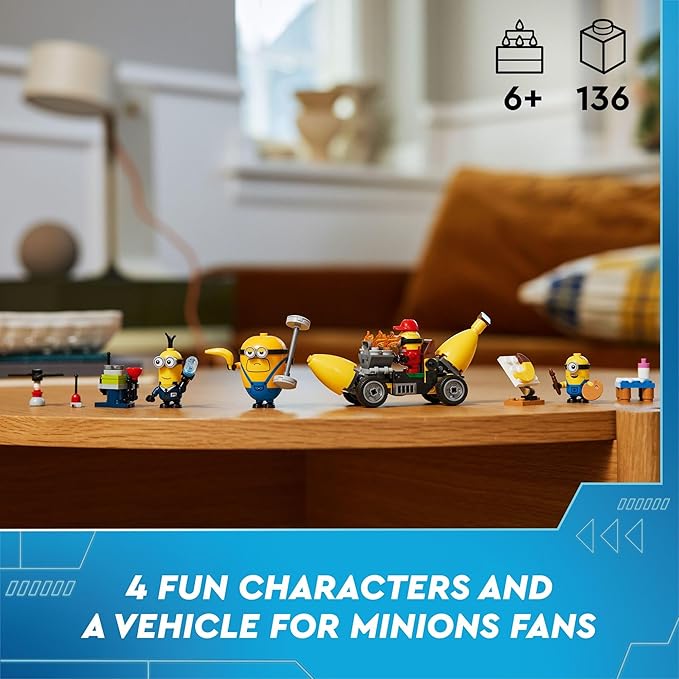 LEGO Despicable Me 4 Minions and Banana Car Toy Gift for Kids, Fun Illumination’s Despicable Me Toy Playset, Creative Building Minions Toy for Boys and Girls Aged 6 and Up, 75580