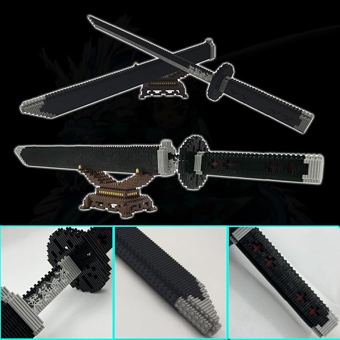 Demon Slayer Sword Building Kit Set Compatible with Lego, 22.8IN Cosplay Anime Tanjirou Sword with Scabbard & Stand, Tokitou Muichirou Katana Stacking Blocks Toy Gift for Kid, Adult