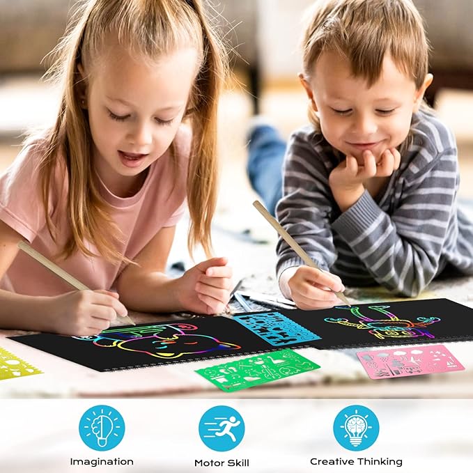 Smasiagon Scratch Paper Art-Crafts Kits for Kids, 2 Pack Scratch Off Notebooks Magic DIY Art Supplies Toys for 3-12 Years Old Girls Boys, Favors Gifts for Birthday Valentines Easter Party Games