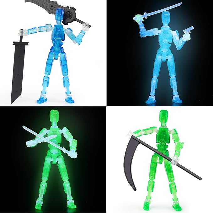 Luminous T13 Action Figure Set, 2PCS Titan 13 Robot Action Figure 3D Printed T13 Action Figure Articulated, Lucky 13 Gift for Collectors Desktop Decorations, Grow in The Dark Blue & Green
