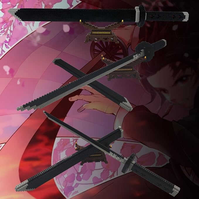 Demon Slayer Sword Building Kit Set Compatible with Lego, 22.8IN Cosplay Anime Tanjirou Sword with Scabbard & Stand, Tokitou Muichirou Katana Stacking Blocks Toy Gift for Kid, Adult