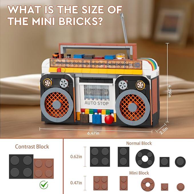Retro Radio Classic Series Building Blocks Set, Collectible Vintage Music Player Display Mini Model Kit, Creative Gift Toys for Adults Kids 8+ (554 Pieces)