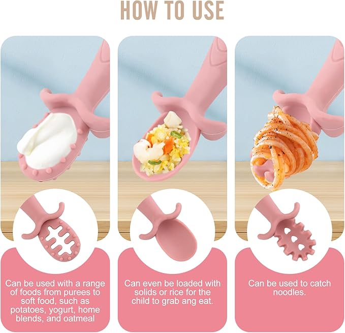 Silicone Baby Feeding Set, 8-Piece Baby Led Weaning Supplies Included Toddler Suction Plate, Bowl, Cup, 3 Spoons & 2 Safety Straps Keep Spoon, Fork & Bottle Off The Floor for Self-Feeding (Rose)