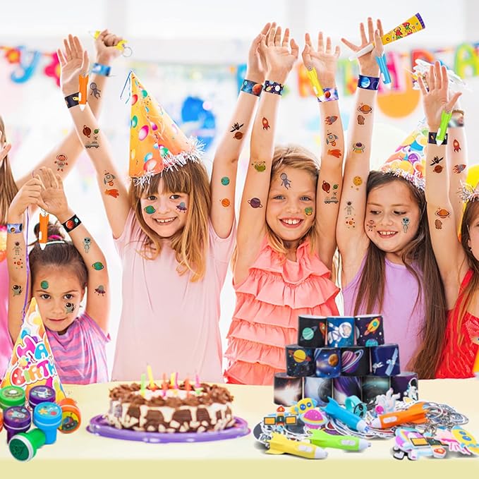Space Party Favors for Kids Outer Space Themed Birthday Party Supplies, Party Favors Space Toys Included Mini Toys, Slap Bracelet, Sticker, Necklace,Keychains