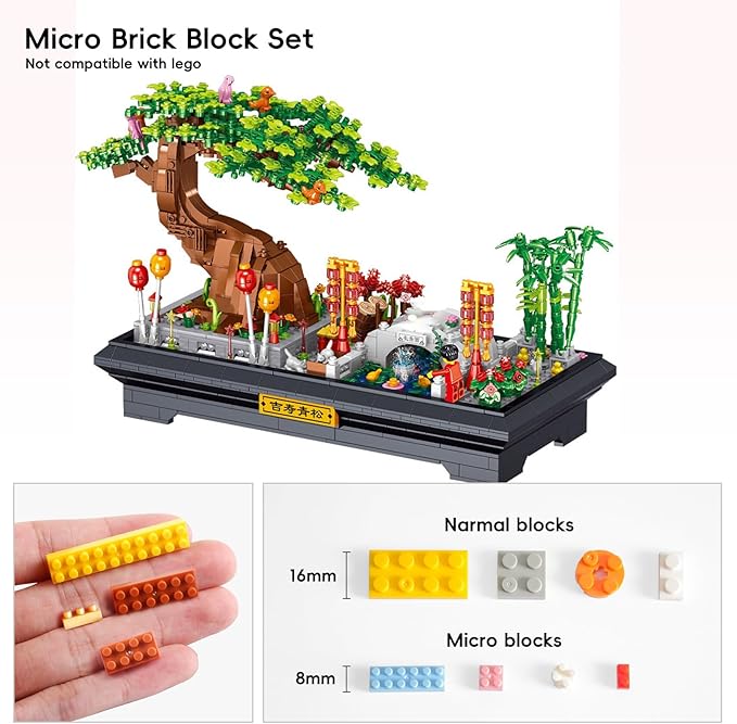 Bonsai Tree Building Sets,Oriental Style Bonsai Architectural Building Kits for Adults,Bonsai Tree Building Blocks Set for Kids 6+,Ideal Gift for Home Décor or Office Art(1286pcs)